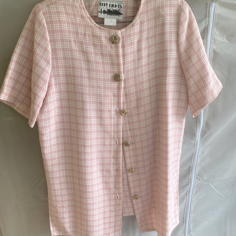 CITY LIGHTS- Pink & Cream Power Skirt Suit Set